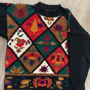 🎄🔥Vintage Fall Vibrant Colourful Abstract Floral Geometric Pattern Sweater